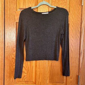 Lime Blue Women's Gray Long Sleeve Cropped Blouse Size M Casual Top